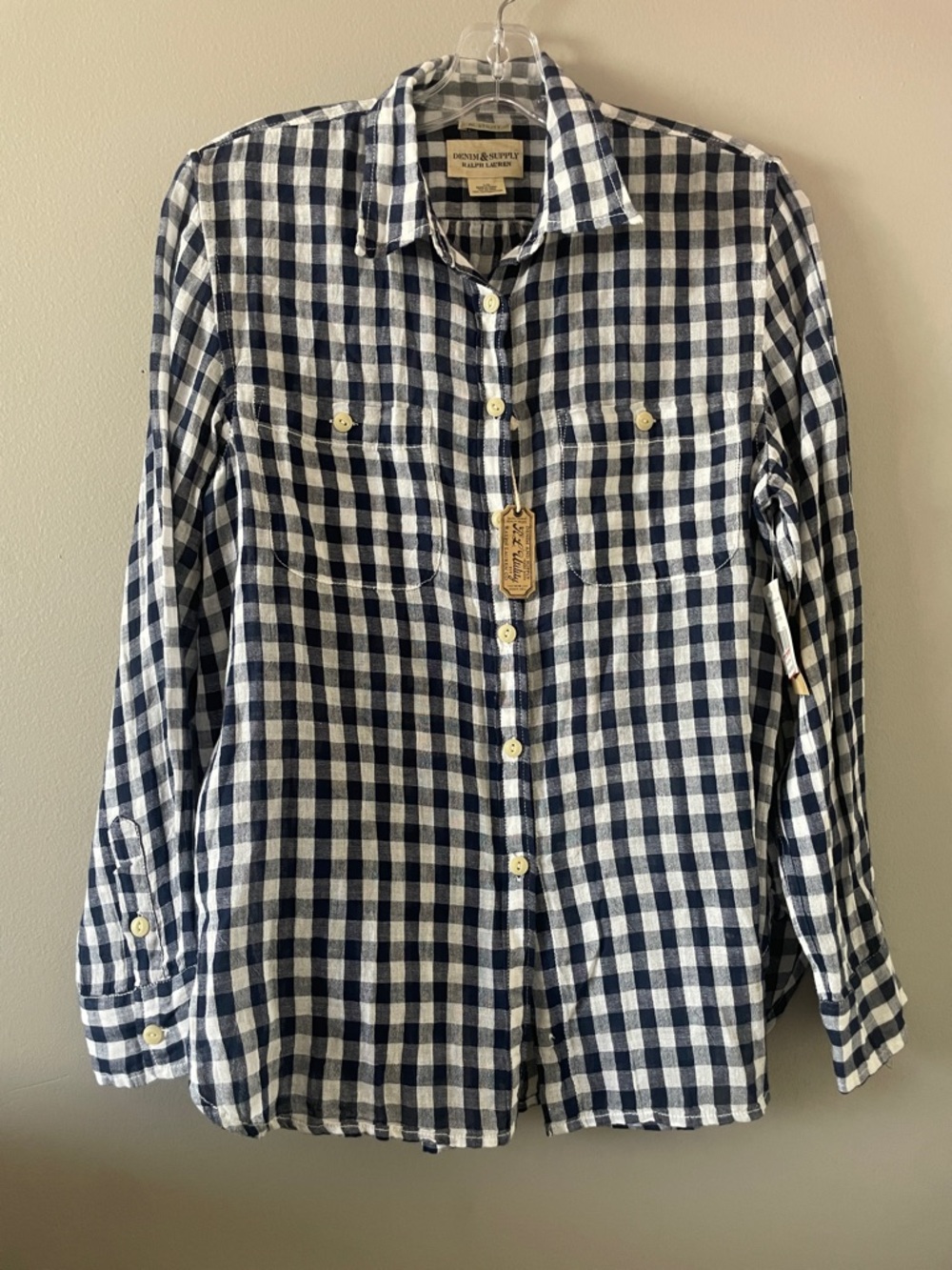Denim & Supply Ralph Lauren Navy and White Gingham Button-Down Shirt